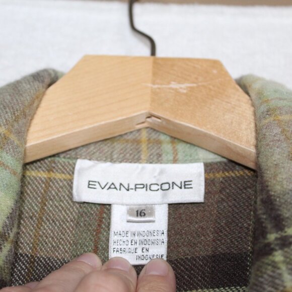 Vintage 90s Evan Picone womens jacket size 16 green plaid wool blend 70s style - Picture 5 of 10
